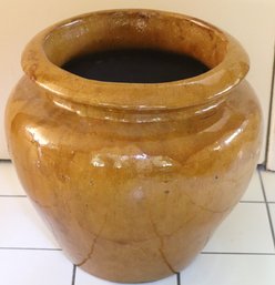 Mustard Glazed Ceramic Planter With Decorative Spigot Hole.