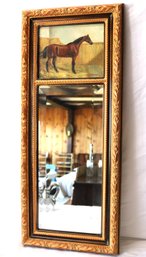 Hand Painted Equestrian Wall Mirror With A Beveled Edge Signed By The Artist C. Franco