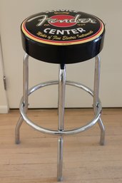Fun & Funky Fender Bar Stool With Chrome Legs & Colorful Logo Vinyl Seat