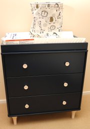 Babylettyo Lolly 3 Drawer Changer Dresser In Navy Blue With Plastic Pad, And Fabric Laundry Basket