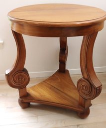13. Elegant Wood Side Table With 3 Curved And Carved Legs.