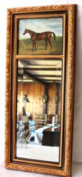 Hand Painted Equestrian Wall Mirror With A Beveled Edge Signed By The Artist In The Lower Corner