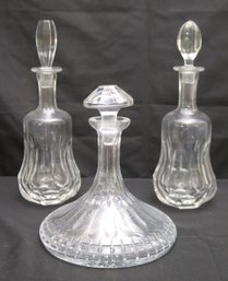 Large Crystal/ Glass Decanter In The Style Of Waterford, Includes A Pair Of Glass/ Crystal Decanters