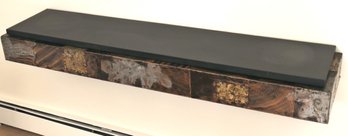 Paul Evans Mid Century Patchwork Brutalist Riveted Metal Hanging Wall Shelf With Slate Top.