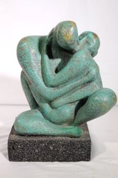 Vintage Patinated Bronze Sculpture Of Intertwined Lovers Signed AF(Alousi Foundry) And Dated