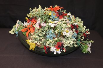 Large Heavy Glass Centerpiece With Handmade Beaded Flower Dcor