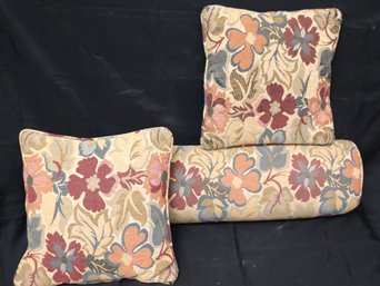Vintage Stylish 1970s Floral Tapestry Style Pillows With Bolster