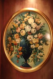 Victorian Style Still Life Oval Painting On Board In Gilded Frame.