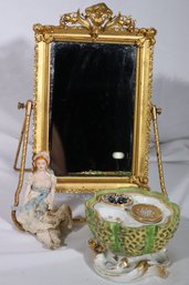 Assorted Vintage Items Including A Vintage Brass Frame/ Mirror And More