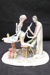 Italian Handmade Ceramic Sculpture Of Comical Doctor And Patient