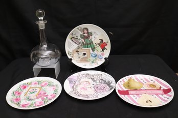 Includes Set Of 4 Fond Memories Decorative 8- Inch Dessert Plates Tasteseller By Sigma And A Glass Decanter