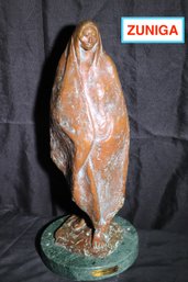 Francisco Zuniga 1962 Mujer De Pie Patinated Bronze Sculpture On Marble Base With Provinance By Ariel Zuniga