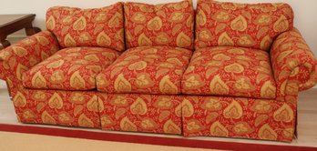 Unique Paisley Style Fabric Upholstered 3 Seat Sofa With Down Filled Cushions