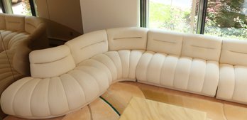 Spectacular Curved Serpentine Style Modular Sofa With White Textured Ribbed Fabric