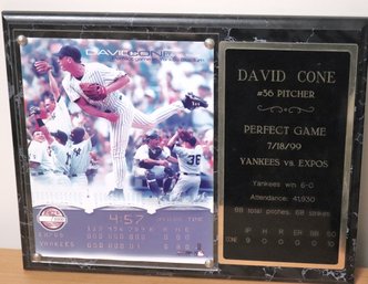 Davis Cone #36 Pitcher Yankees Vs. Expos Perfect Game, Plaque With Photo