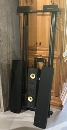 TV Mounting System With Wall Rack.  Frame And Two Speakers.