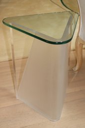 Vintage, Triangular, Frosted Lucite Side Table With Glass Top
