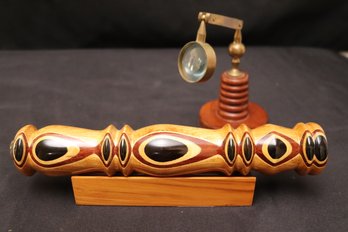 N And J Teak Kaleidoscope With Stand And Magnifying Glass On Wooden Base.