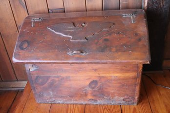 Vintage/antique Primitive Solid Wood Carved Wood Trunk With Embossed Eagle Detailing And Heavy Metal