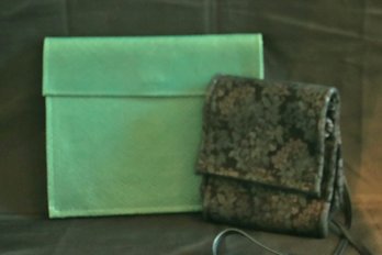 Vintage Hans Koch Ltd Soho NY Green Leather/Reptile Handbag Includes Small Floral Handbag