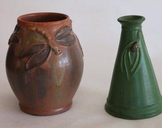 Ephraim Pottery USA Mary Pratt Hand Thrown Pottery With Dragonfly & K. Hicks Green Vase