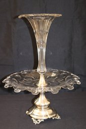 Elegant Antique Cut Crystal & Sterling Silver Epergne With Beautiful Sculpted Edges