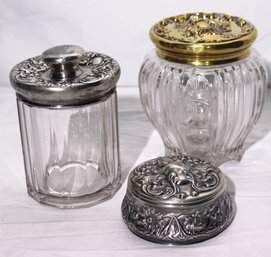 3-piece Assortment Of Vintage Canisters Including Silver Plate Tops