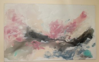 Large Abstract Painting In 1980s Era Pinks & Grays Signed Elbe.