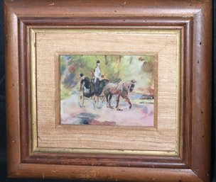 Vintage Horse And Carriage Painting In A Rustic Wood Frame