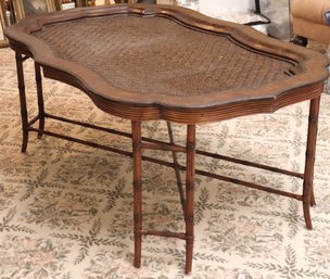 A Large Maitland Smith Faux Bamboo And Leather Coffee Table