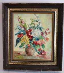 Floral Still Life Painting On Canvas Signed By The Artist In The Lower Right Corner