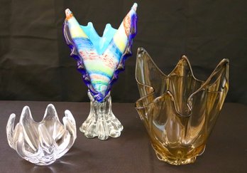 Lot Of 2 Decorative Glass Vases &  Bowl.