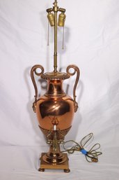 Antique Polished Copper/ Brass Samovar Table Lamp With Ornate Handles