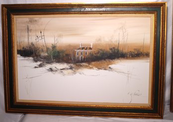 Framed Vintage Oil Landscape Painting On Canvas Signed By The Artist Approx. 40 X 29 Inches