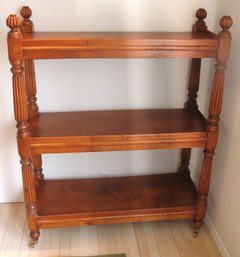 Three Tier Wooden Etagere With Ribbed Columns