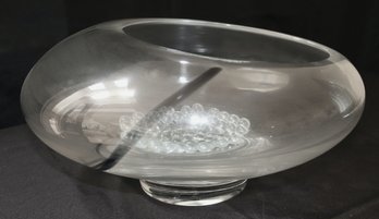Signed Seguso Murano Oblong Glass Bowl Vase With Striped Decoration