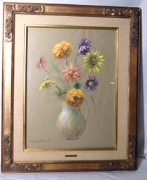 Framed Pastel Floral Still Life By Flora Baldini Giffuni, Approx.  27 Inches W X 33 Inches Tall As Picture