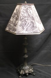 Ornate Cast Metal Candlestick Style Floor Lamp With A Custom Quality Linen/paper Shade And Acorn Finial Accent