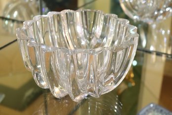 Signed Orrefors Lars Hellsten Heavy Crystal Bowl With Ribbed Design