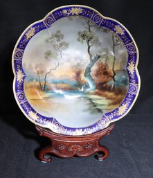 Vintage 10- Inch Noritake Hand Painted Landscape Bowl