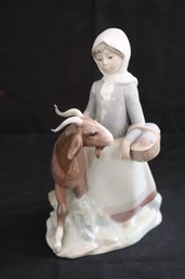 Lladro Glazed Porcelain Figurine Of Girl With Goat