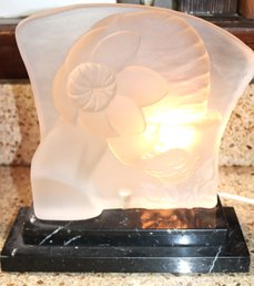 Vintage Art Deco Frosted Glass Sculpture/lamp Conversion On A Marble Base