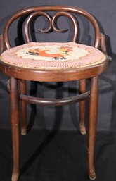 A Thonet Wood Vanity Seat With Rattan And Seat Pad With Rooster Design.