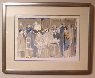 David Schneuer Pencil Signed Limited Edition Framed Lithograph, Cafe Scene 4/200 With Embossed Seal.