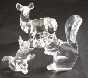 Baccarat Crystal Squirrel And 2 Other Glass Figurines.