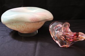 Retro, Porcelain & Bisque Decorative Bowl, Signed Evans And Murano Art Glass.
