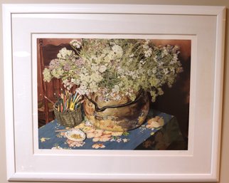 Still Life With Wildflowers And Colored Pencils Signed Audean (Johnson).