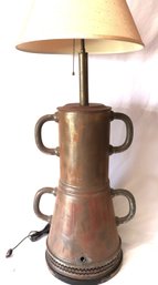 Vintage Rustic Metal Lamp Conversion Looks To Be Forged From An Old Lantern Or Vessel Of Some Style