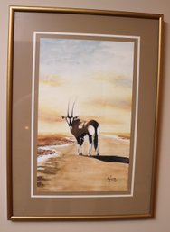 Watercolor Painting Of Gazelle Signed Sylvia Dated 88.