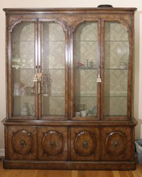 Mastercraft Furniture Large Wall Unit With Glass Doors And Shelves/ Chicken Wire Accent